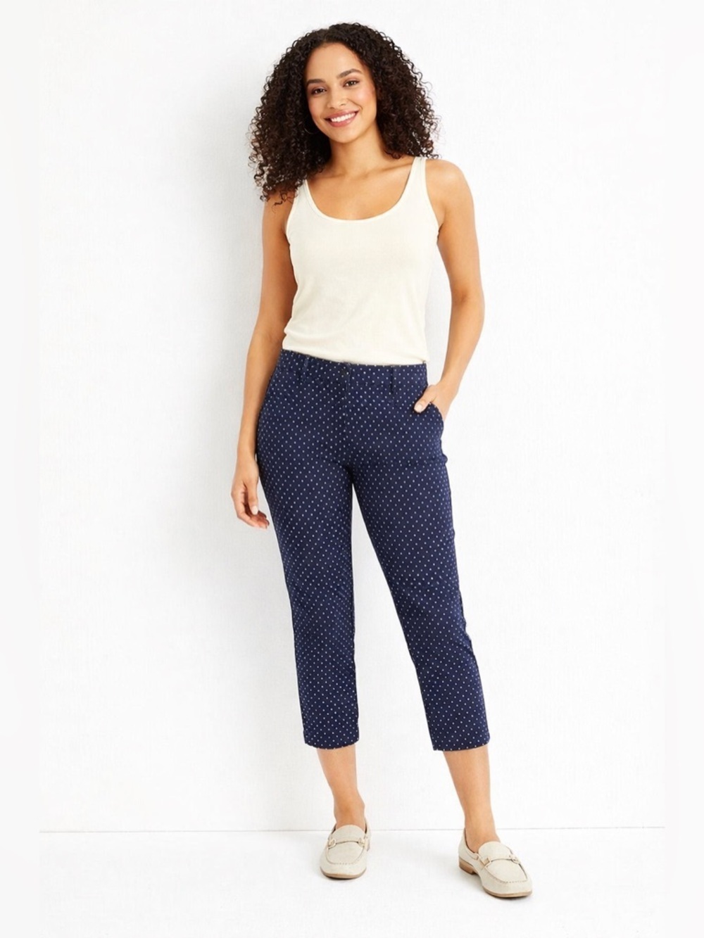 Banana Republic Sloan Crop Pants Womens Blue White Dot Preppy Casual 8 Petite